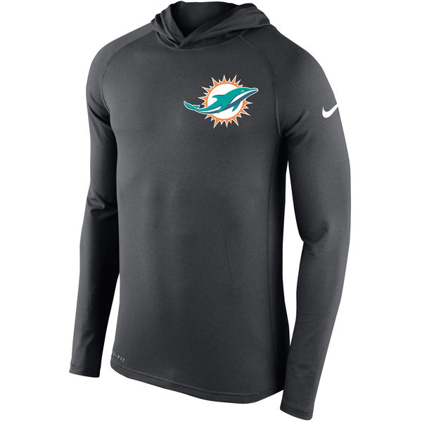 Mens Miami Dolphins Nike Charcoal Stadium Touch Hooded Performance Long Sleeve T-Shirt
