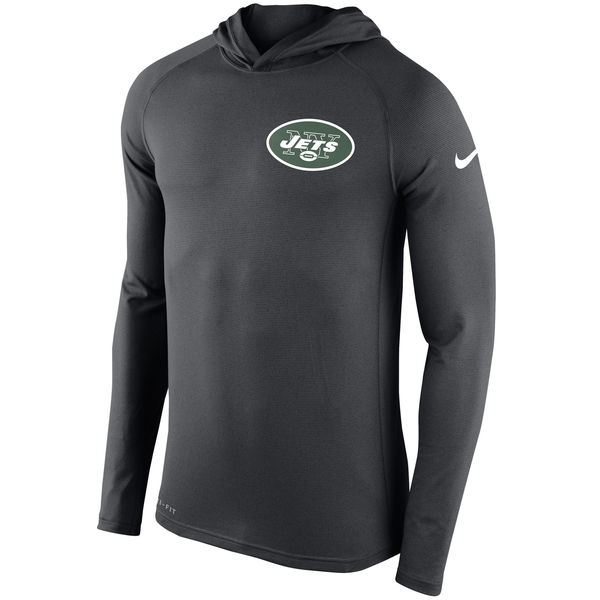 Mens New York Jets Nike Charcoal Stadium Touch Hooded Performance Long Sleeve T-Shirt