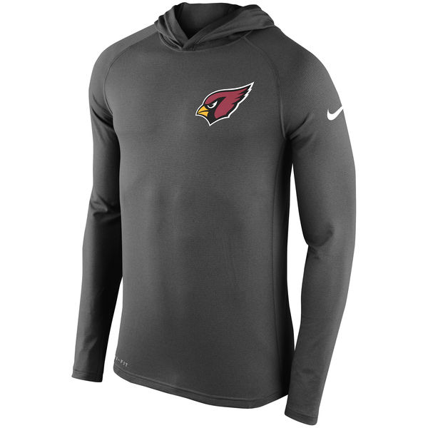 Mens Arizona Cardinals Nike Charcoal Stadium Touch Long Sleeve Hooded Performance T-Shirt