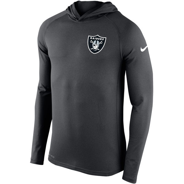 Mens Oakland Raiders Nike Charcoal Stadium Touch Hooded Performance Long Sleeve T-Shirt