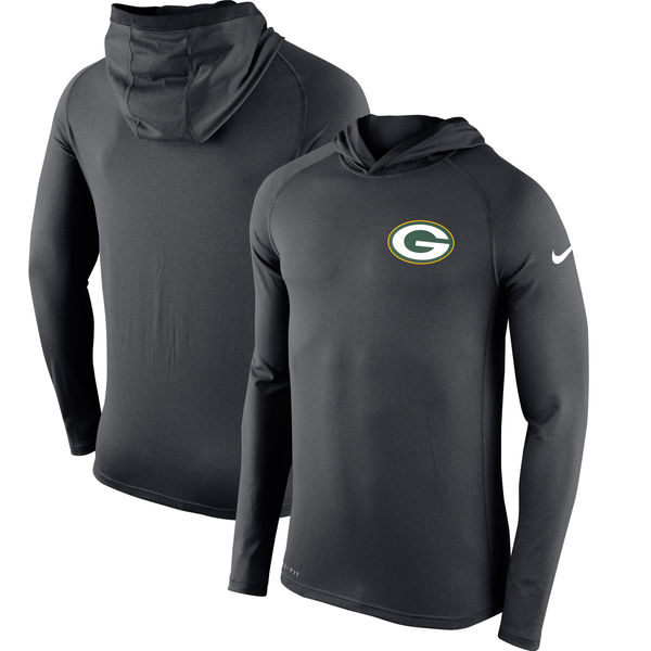 Mens Green Bay Packers Nike Charcoal Stadium Touch Hooded Performance Long Sleeve T-Shirt