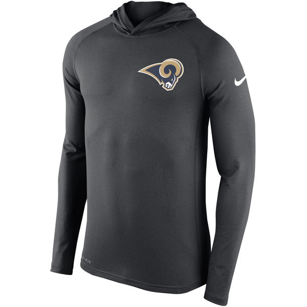 Mens Los Angeles Rams Nike Charcoal Stadium Touch Hooded Performance Long Sleeve T-Shirt