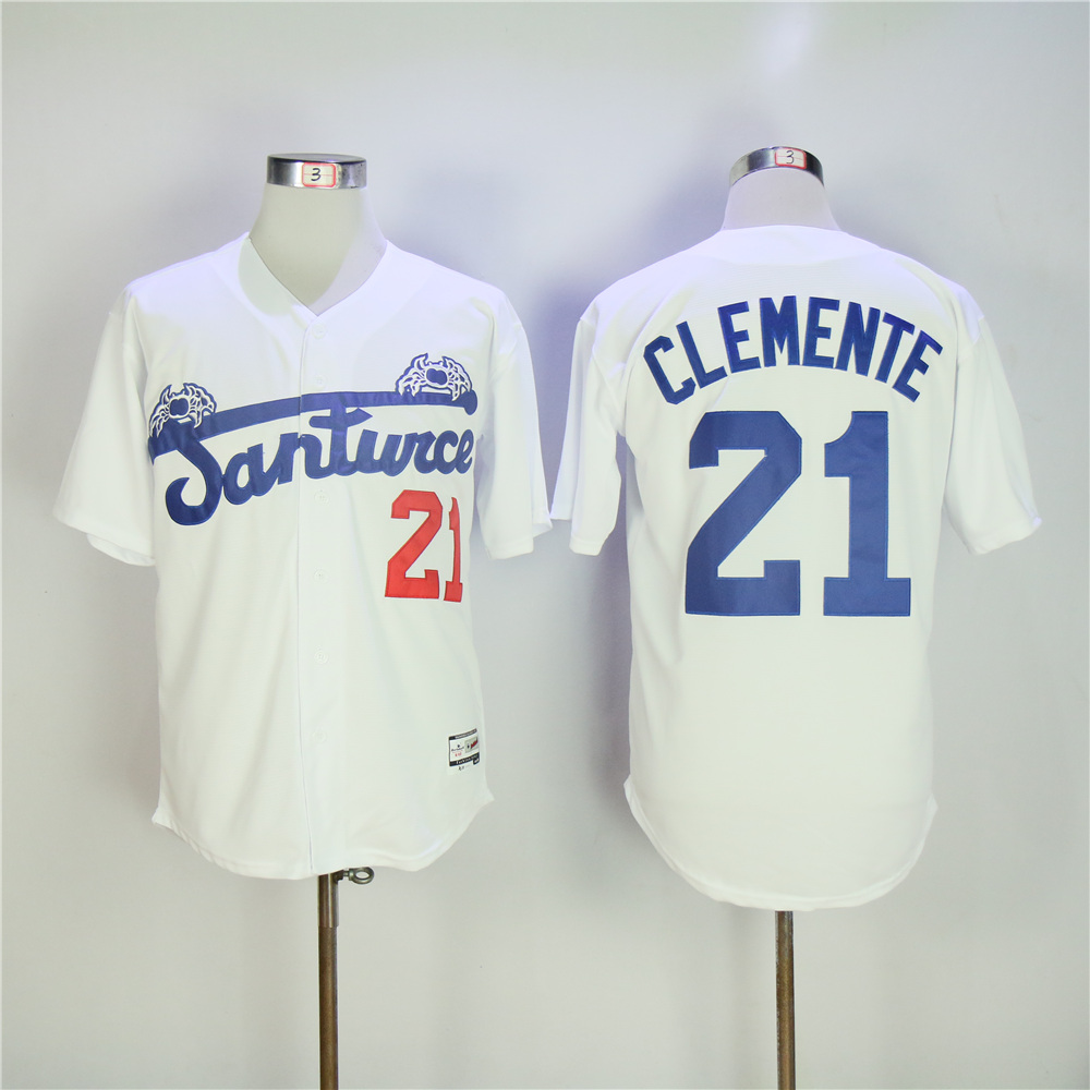 Mens Santurce Crabbers Puerto Rico #21 Clemente White Baseball Jersey