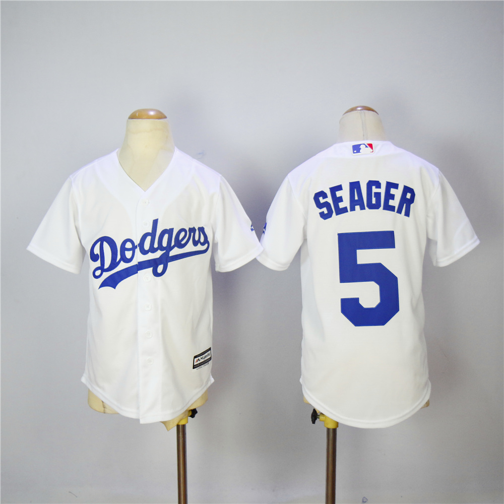 Kids MLB Los Angeles Dodgers #5 Seager White Jersey