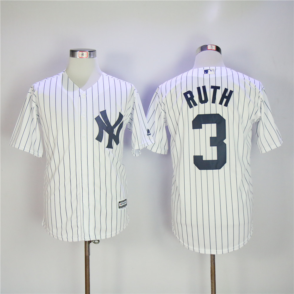 MLB New York Yankees #3 Ruth White Pinstripe Jersey