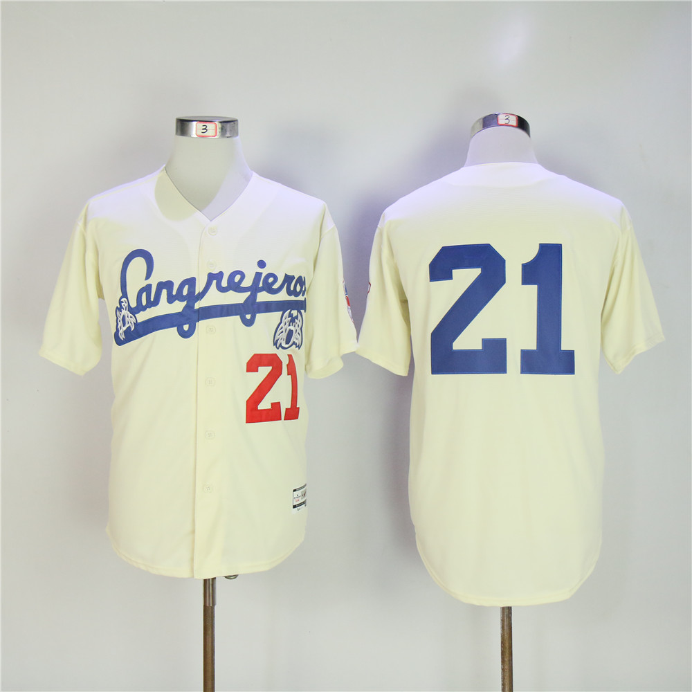 Mens Santurce Crabbers Puerto Rico #21 Clemente Cream Baseball Jersey