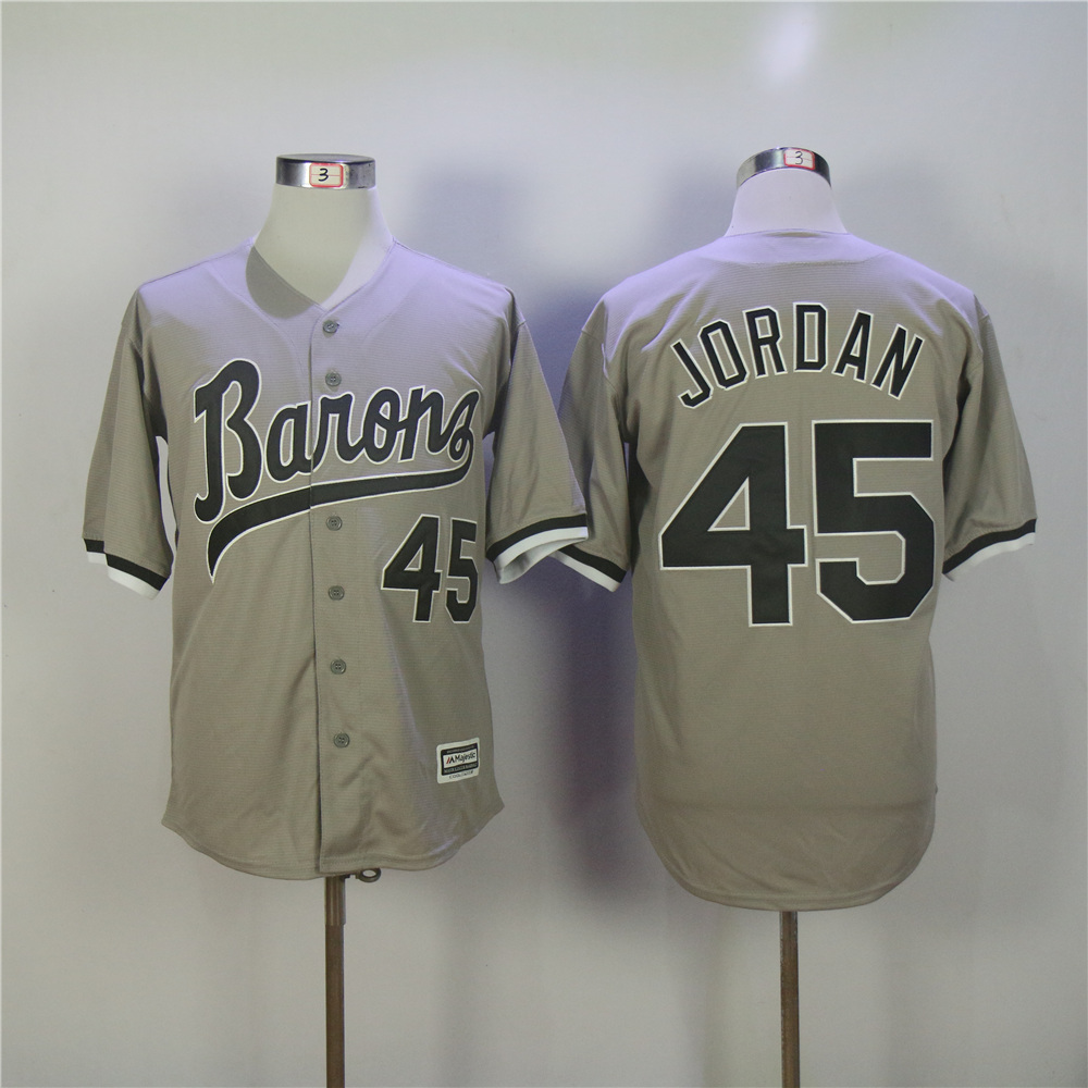 Mens Michael Jordan #45 Birmingham Barons Baseball Grey Jersey 
