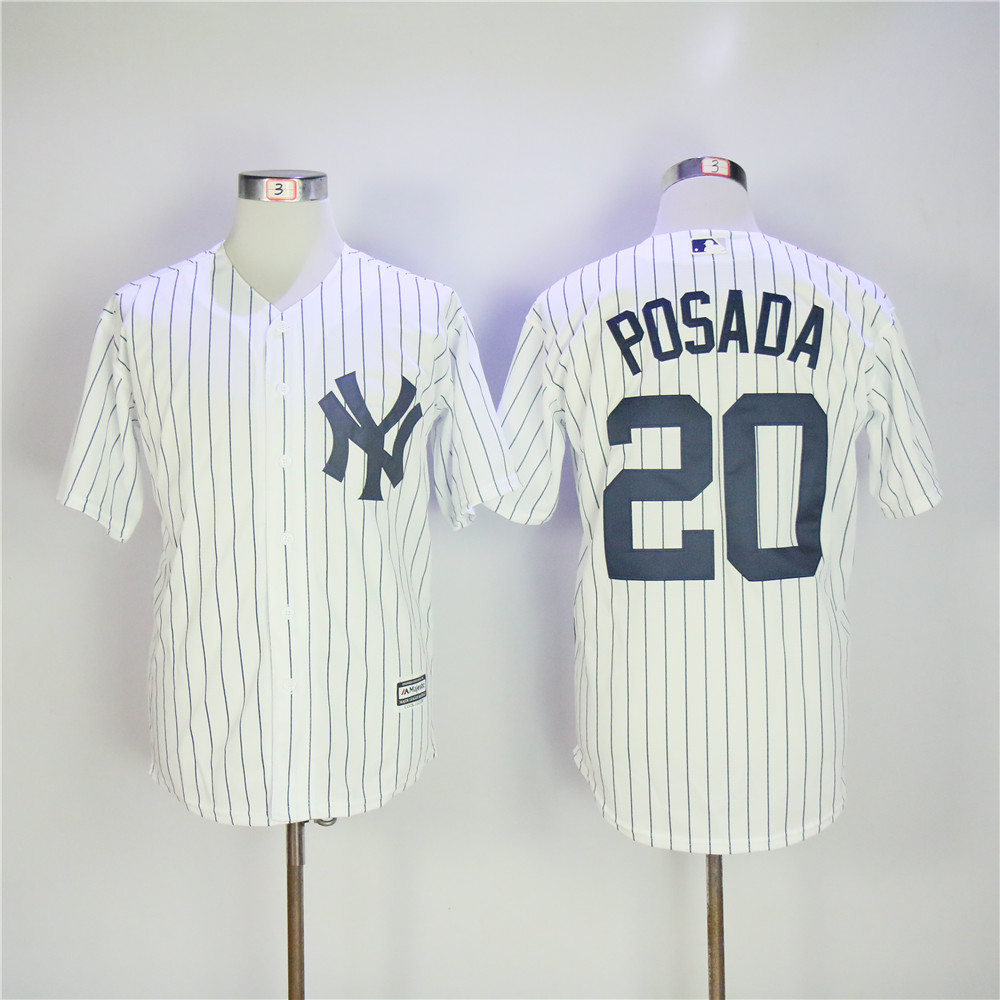 MLB New York Yankees #20 Posada White Pinstripe Jersey