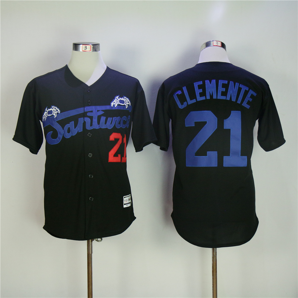 Mens Santurce Crabbers Puerto Rico #21 Clemente Black Baseball Jersey
