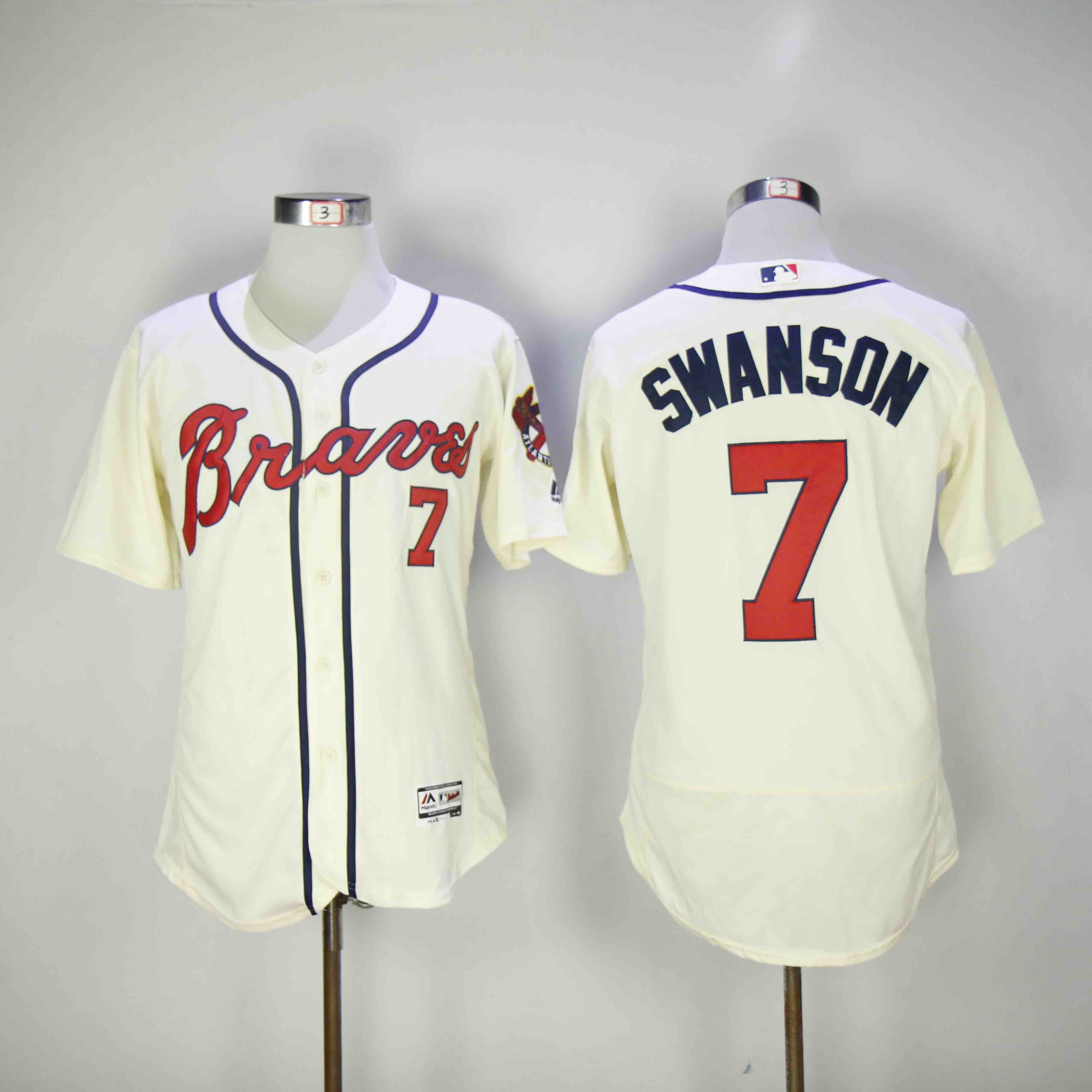 MLB Atlanta Braves #7 Swanson Cream Elite Jersey