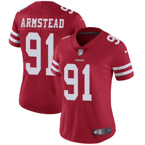 Womens San Francisco 49ers #91 Asmstead Red Jersey