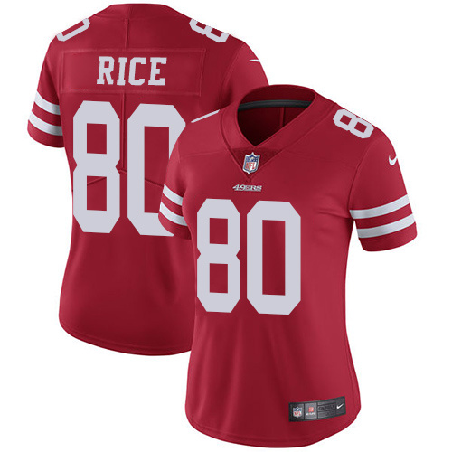 Womens San Francisco 49ers #80 Rice Red Jersey