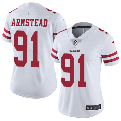 Womens San Francisco 49ers #91 Asmstead White Jersey