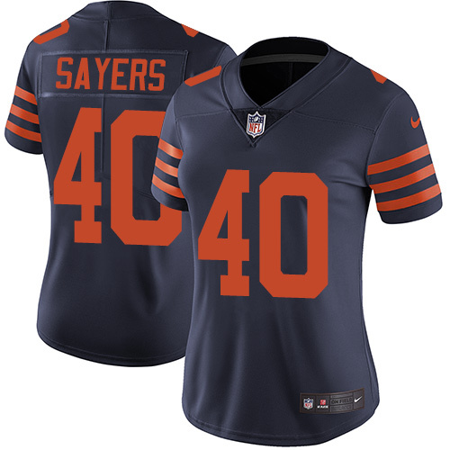 Womens Chicago Bears #40 Sayers Blue Orange Number Jersey