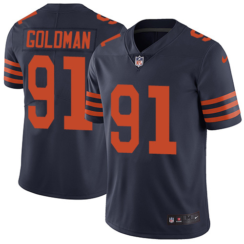 Mens Chicago Bears #91 Goldman Vapor Limited Blue Orange Number Jersey