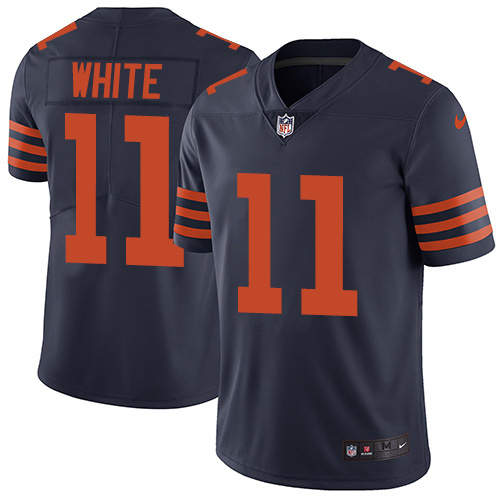 Mens Chicago Bears #11 White Blue Orange Number Vapor Limited Jersey