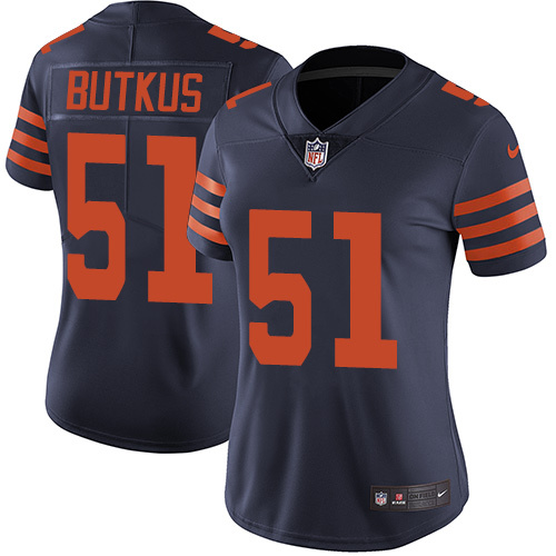 Womens Chicago Bears #51 Butkus Blue Orange Number Jersey