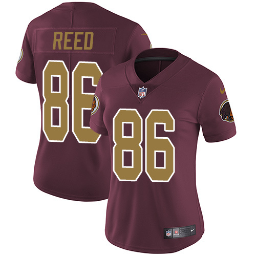 Womens Washington Redskins #86 Reed Red Yellow Number Jersey