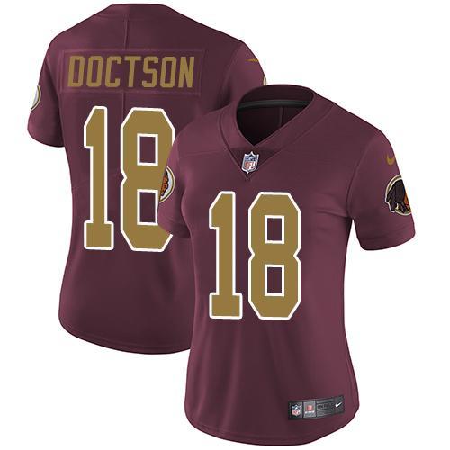 Womens Washington Redskins #18 Doctson Red Yellow Number Jersey