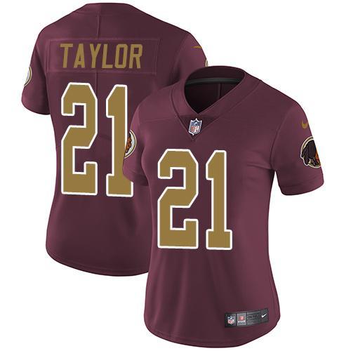Womens Washington Redskins #21 Taylor Red Yellow Number Jersey
