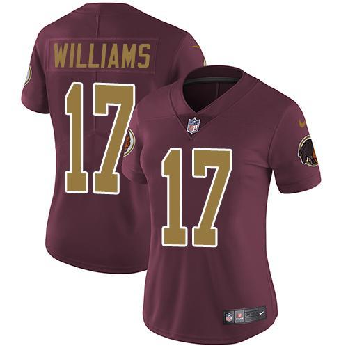 Womens Washington Redskins #17 Williams Red Yellow Number Jersey
