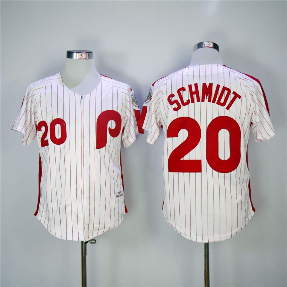 MLB Philadelphia Phillies #20 Schmidt White Pinstripe Throwback Jersey