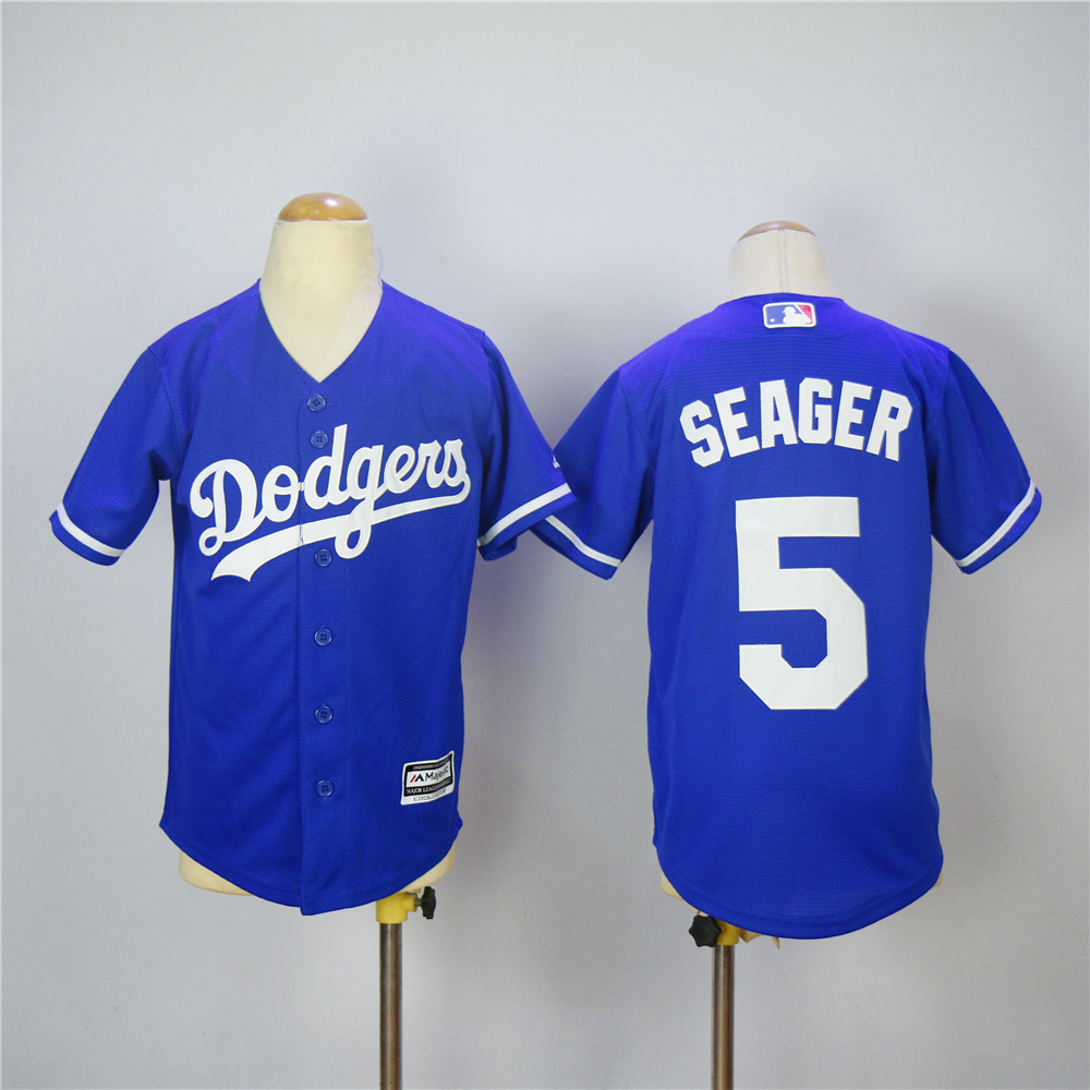 Kids MLB Los Angeles Dodgers #5 Seager Blue Jersey