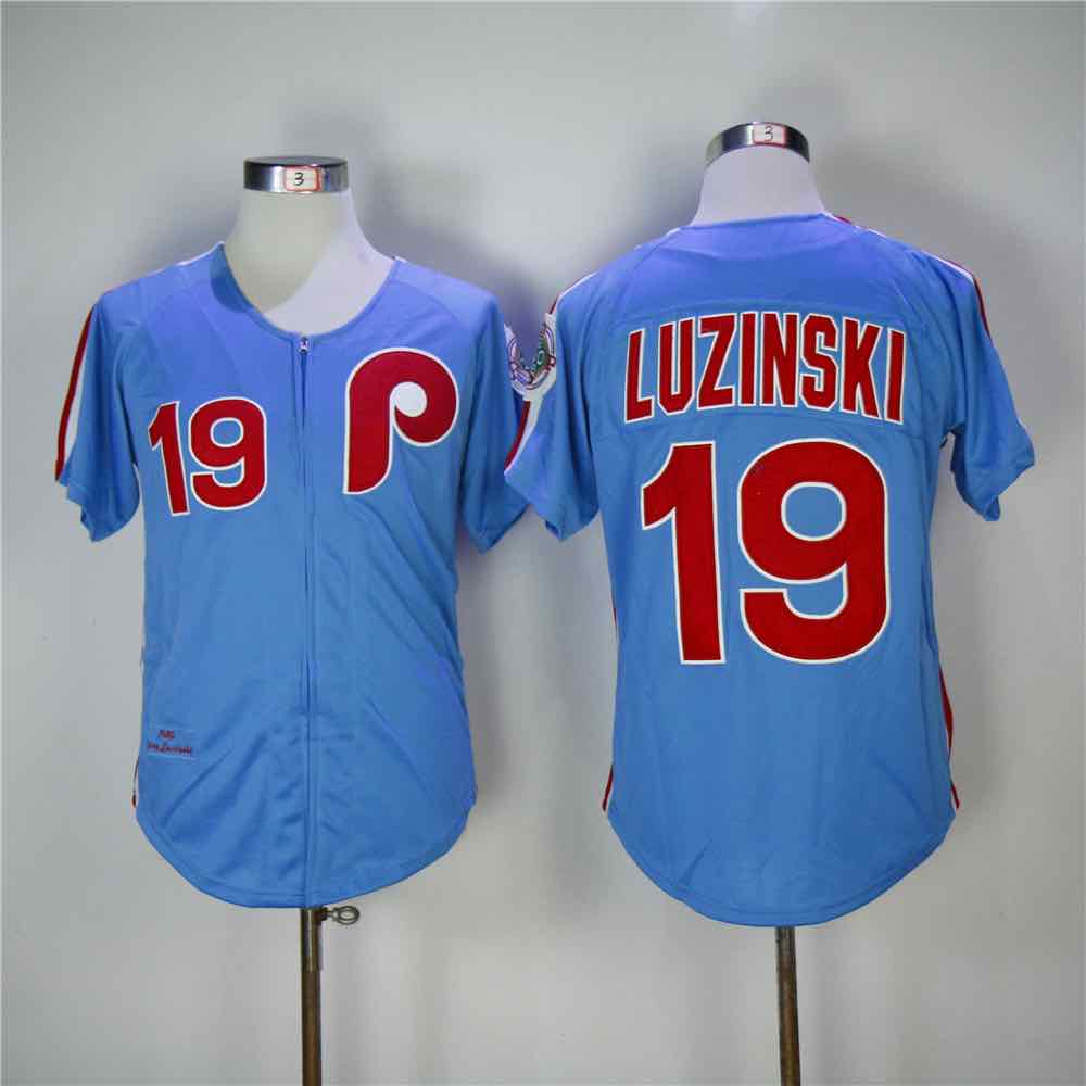 MLB Philadelphia Phillies #19 Luzinski 1980 Throwback Blue Jersey