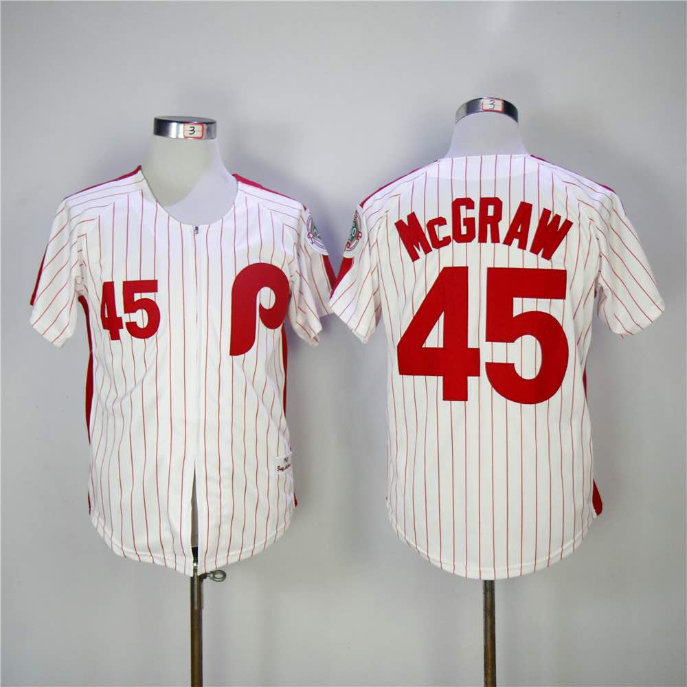 MLB Philadelphia Phillies #45 McGRAW White Pinstripe Throwback Jersey