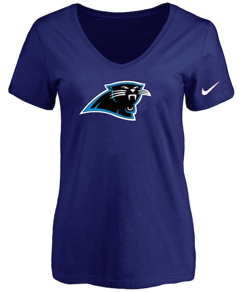 Carolina Panthers D.Blue Womens Logo V-neck T-Shirt