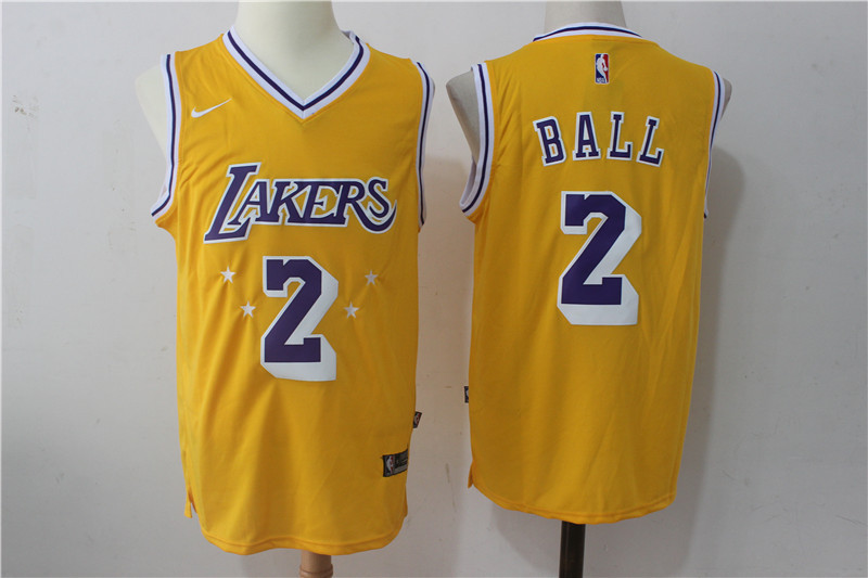 Nike NBA Los Angeles Lakers #2 Ball Yellow Jersey 