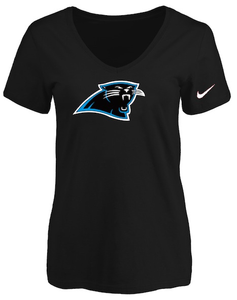 Carolina Panthers Black Womens Logo V-neck T-Shirt