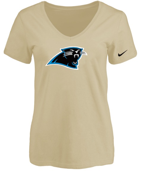Carolina Panthers Beige Womens Logo V-neck T-Shirt