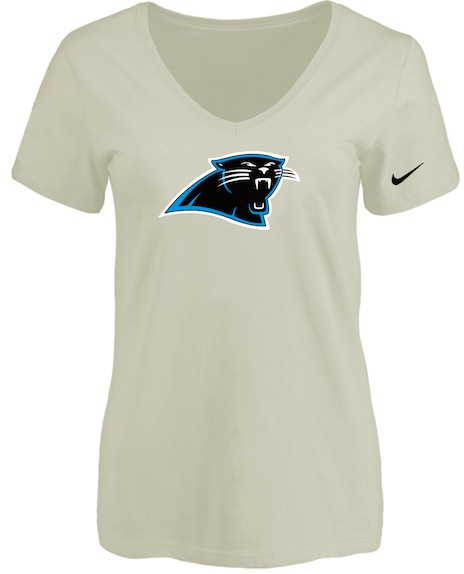 Carolina Panthers Cream Womens Logo V-neck T-Shirt
