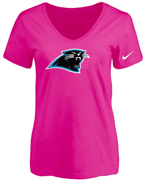 Carolina Panthers Peach Womens Logo V-neck T-Shirt