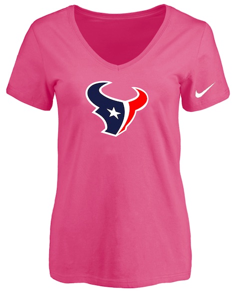 Houston Texans Pink Womens Logo V-neck T-Shirt
