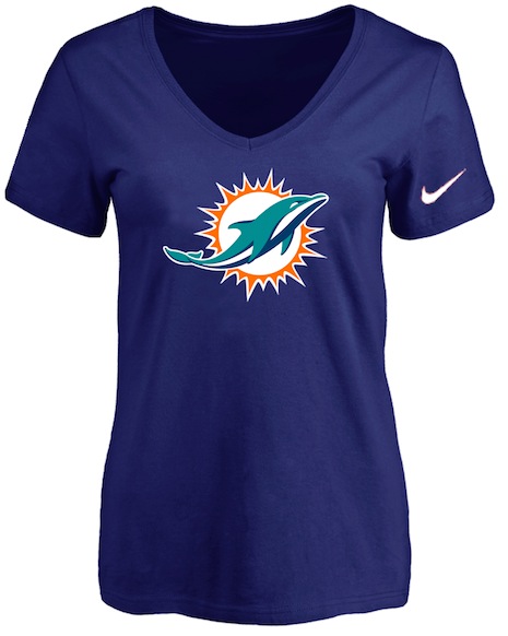 Miami Dolphins D.Blue Womens Logo V-neck T-Shirt