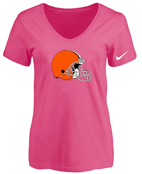Cleveland Browns Pink Womens Logo V-neck T-Shirt