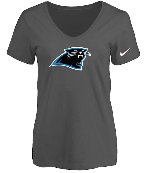 Carolina Panthers D.Grey Womens Logo V-neck T-Shirt