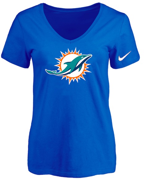 Miami Dolphins Blue Womens Logo V-neck T-Shirt