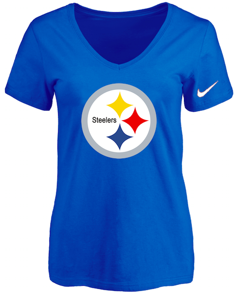 Pittsburgh Steelers Blue Womens Logo V-neck T-Shirt