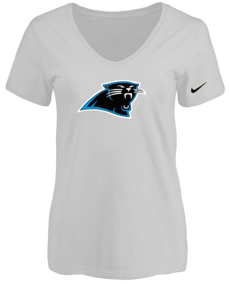 Carolina Panthers White Womens Logo V-neck T-Shirt