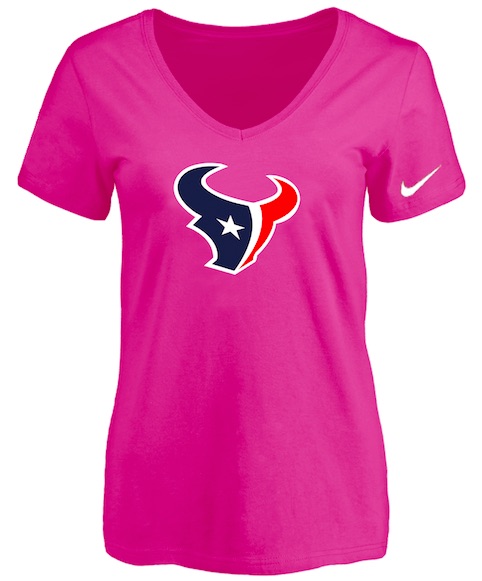 Houston Texans Peach Womens Logo V-neck T-Shirt