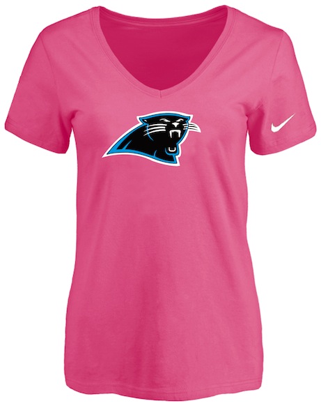 Carolina Panthers Pink Womens Logo V-neck T-Shirt