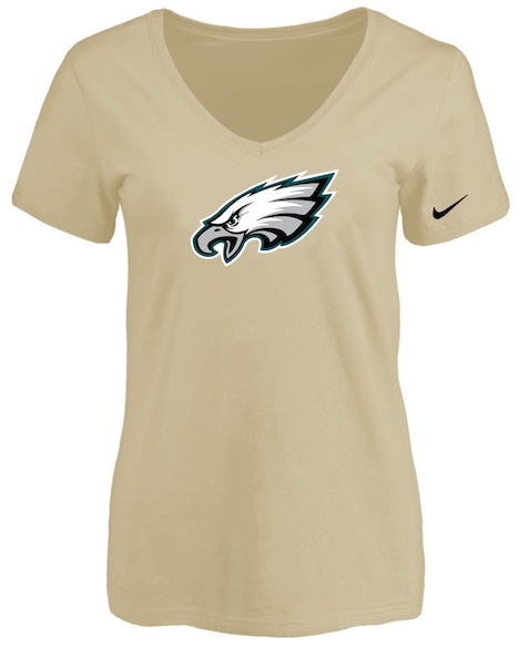 Philadelphia Eagles Beige Womens Logo V-neck T-Shirt