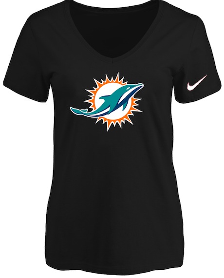 Miami Dolphins Black Womens Logo V-neck T-Shirt