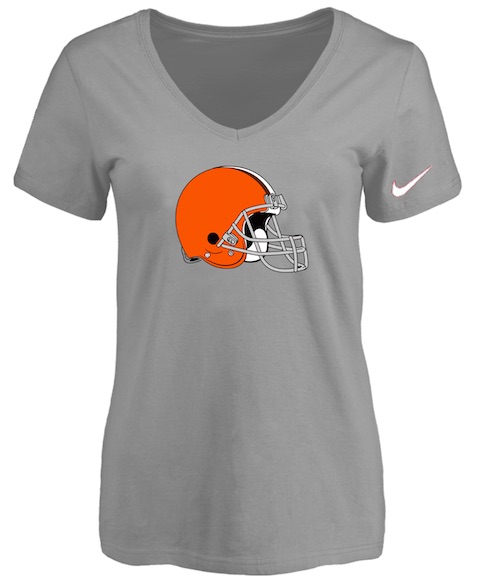 Cleveland Browns L.Grey Womens Logo V-neck T-Shirt