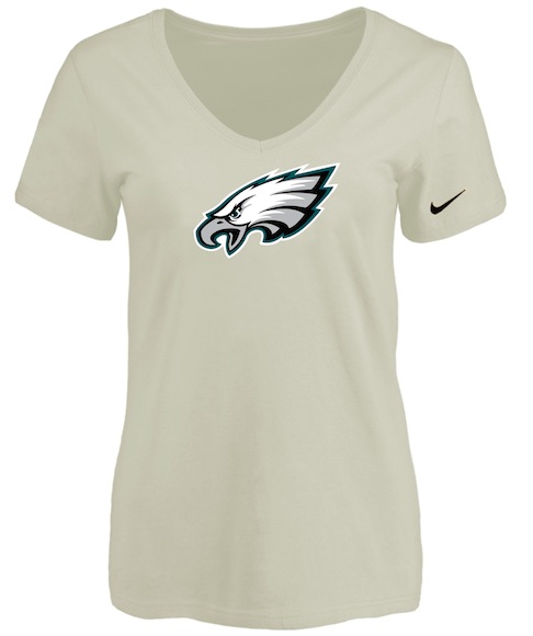 Philadelphia Eagles Cream Womens Logo V-neck T-Shirt