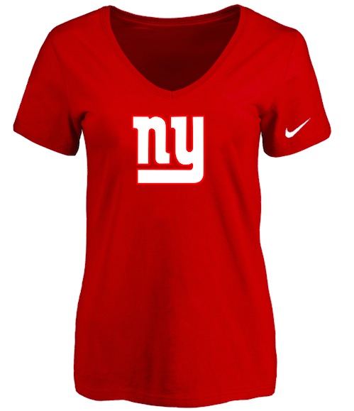New York Giants Red Womens Logo V-neck T-Shirt