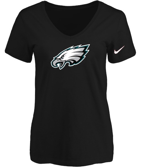 Philadelphia Eagles Black Womens Logo V-neck T-Shirt